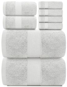 Luxury Silver Bath Towel Set Combed Cotton Hotel Quality Absorbent 8 Piece Towels | 2 Bath Towels | 2 Hand Towels | 4 Washcloths