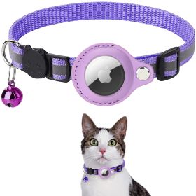 Reflective AirTag Dog Collar;  Padded Apple Air Tag Dog Collar;  Heavy Duty Dog Collar (Color: Purple)