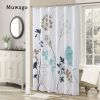 Muwago Silhouette Dandelion Floral Plants Printed Shower Curtain Bathing Cover Polyester Waterproof Blue Leaves Bathroom Curtain