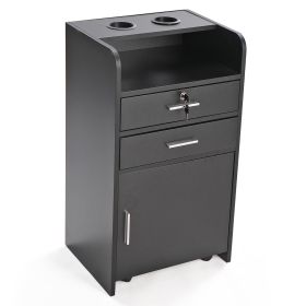 Salon Beauty Cabinet;  3-Layer Rolling Trolley with Storage Drawer;  Wheels and 2 Hair Dryer Holders;  XH (Color: black)