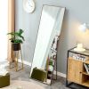 Black Solid wood frame full-length mirror, dressing mirror, bedroom home porch, decorative mirror, clothing store, floor mounted large mirror