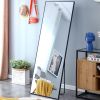 Black Solid wood frame full-length mirror, dressing mirror, bedroom home porch, decorative mirror, clothing store, floor mounted large mirror